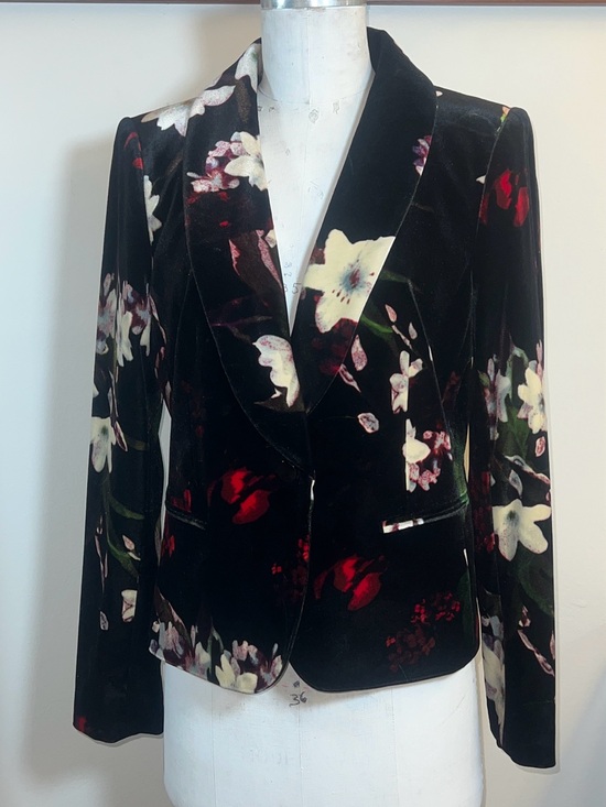 Calvin Klein Jackets & Blazers - Calvin Klein Black Velvet Blazer with Cream & Red Floral Print